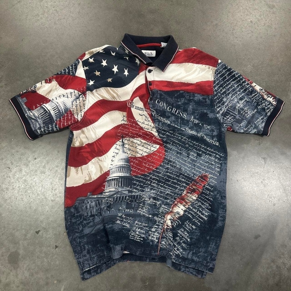 Boca Classics American flag declaration all-over-print polo shirt Size Lg